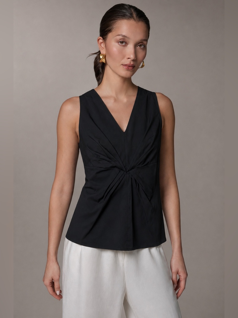 Donna Karan New York Black Twist Front Sleeveless Top Shirt Gorgeous 52